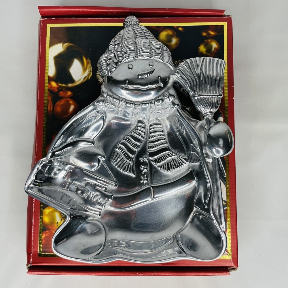 Lenox Yuletide Metal Serveware Snowman Tray Nut Candy Dish New in Box